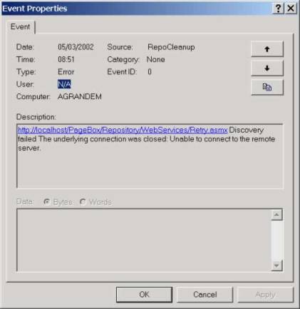 Event viewer entry when RepoCleanup fails to discover a Repository