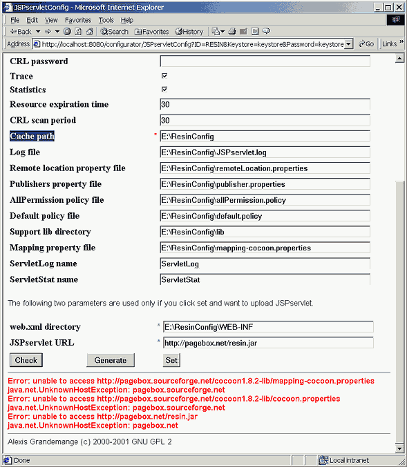 Configurator servlet error