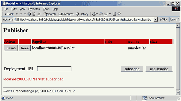 Servlet displaying PageBoxes that subscribe the repository