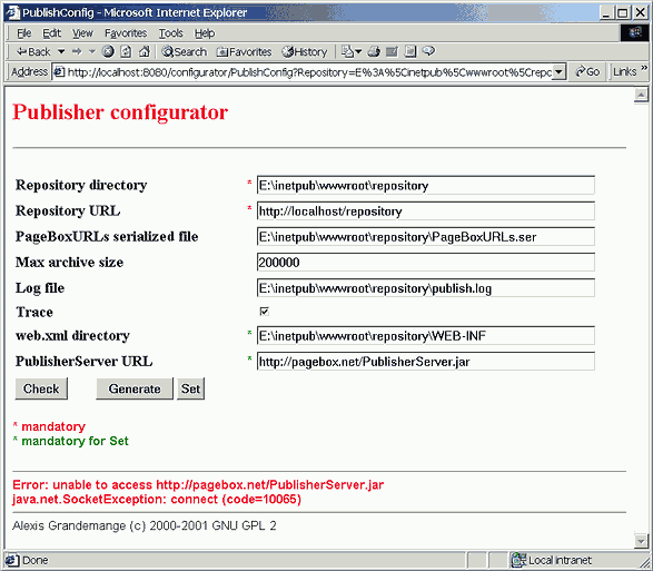 Error at repository configuration with Configurator servlet