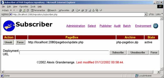 Browser displaying the subscriber.php page. A presentation has been successfully deployed.