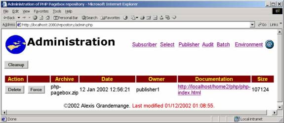 Browser displaying the admin.php page. A presentation is deployed.