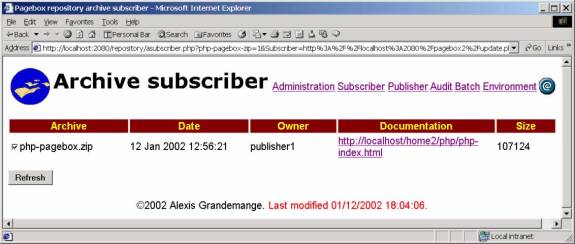 Browser displaying the asubscriber.php page. A presentation is selected and deployed.