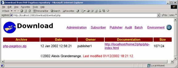 Browser displaying the download.php page. A presentation can be downloaded.