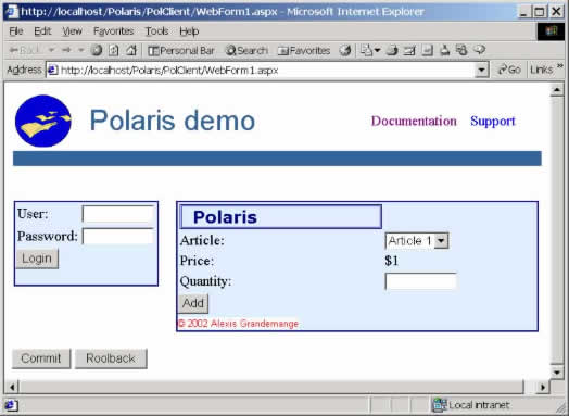 Page including the Polaris controls