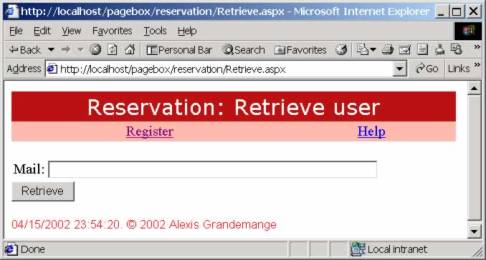 Retrieve form. Enter your mail address to get mailed your ID and password. The page has links to register (get an ID and password) and on online help